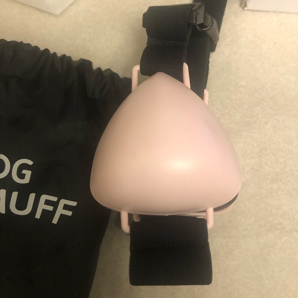 Dog earmuff Pink Triangular Ears with Black Strap